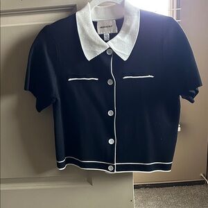 Industry Women's Black Button Down Shirt with White Accents